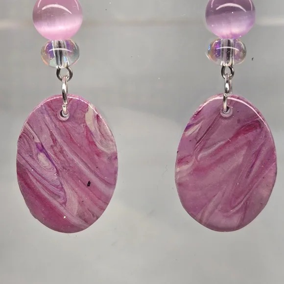 #B313- Elegant Pink Swirl Earrings With Selenite Jasper - Picture 4 of 5